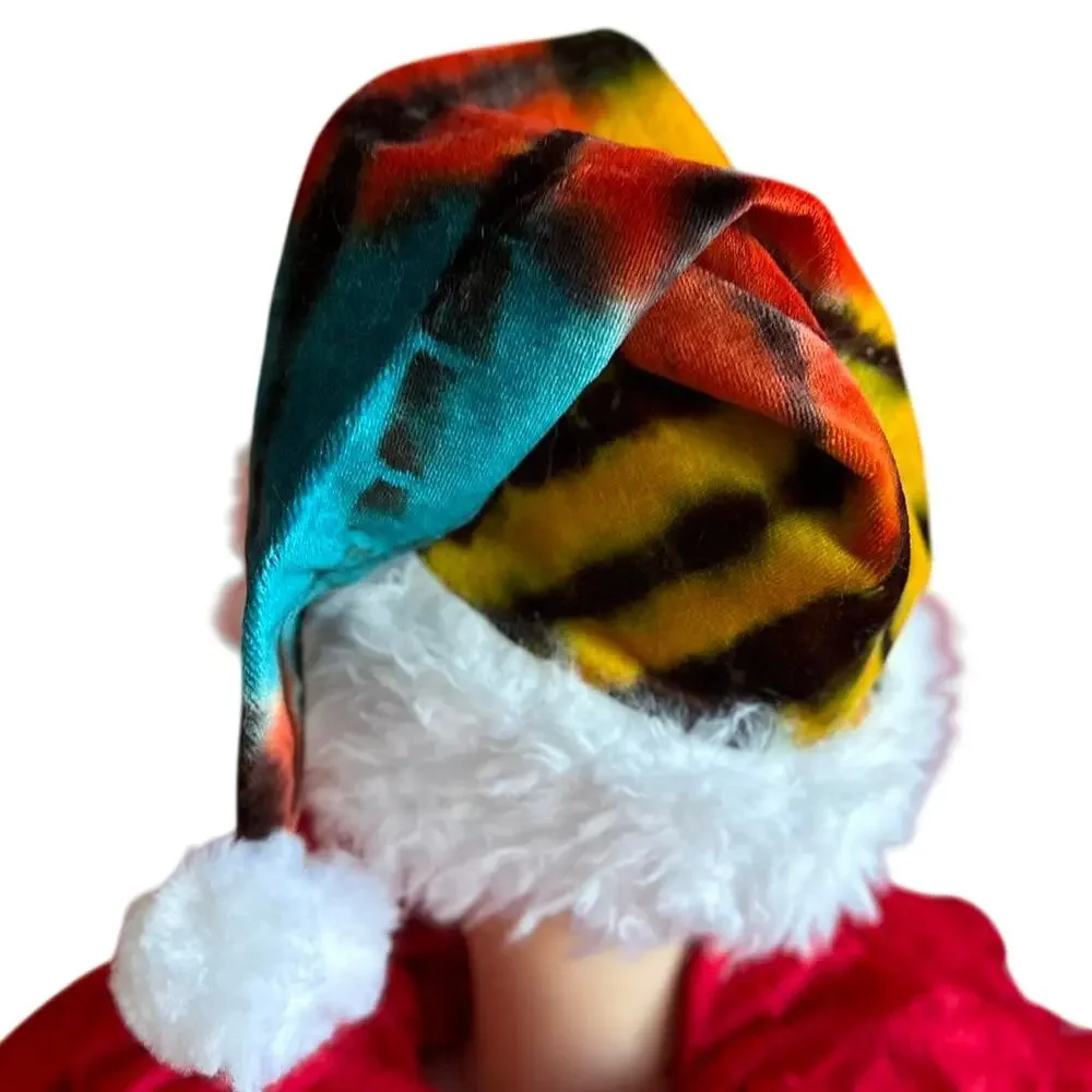 Unisex Santa Hat One Size Handmade Tie Dye Hippie Christmas Fun Holiday NEW NWT